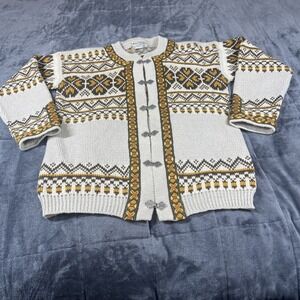 Vintage Gann Sporty? Nordic Norwegian Wool Cardigan Metal Clasps  Size‎ 42
